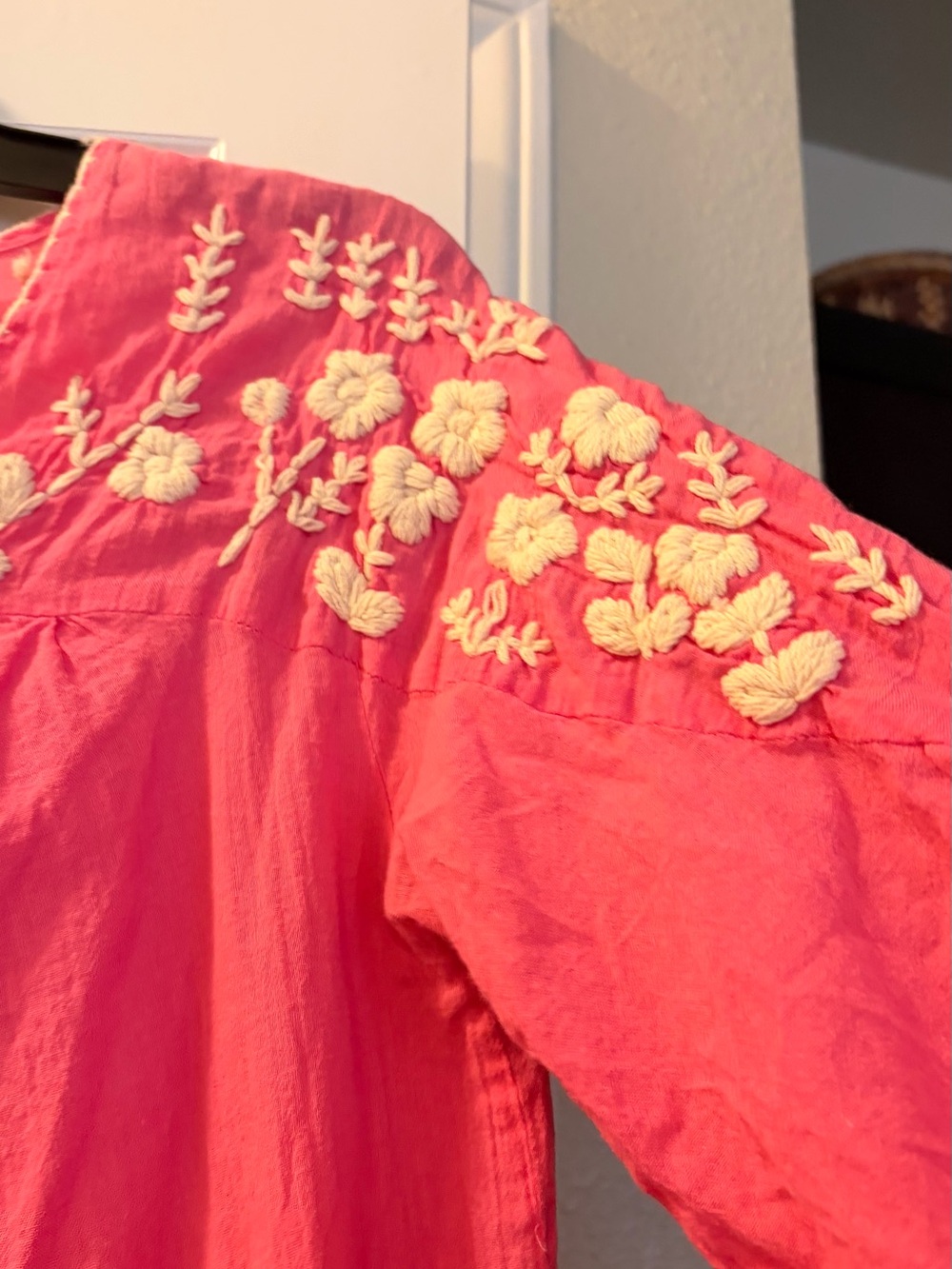 Pink Embroidered Peasant Tunic with Tassel Tie - Picture 6 of 10